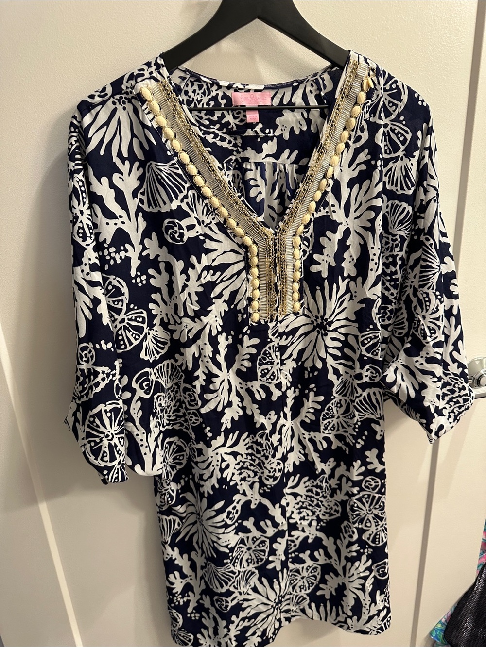Lilly Pulitzer Navy and White Embellished V-Neck Tunic